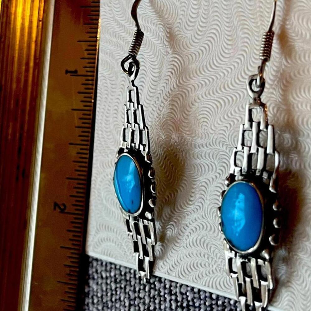 Y2K Vintage-New Turquoise Bohemian Sterling Silver Earrings